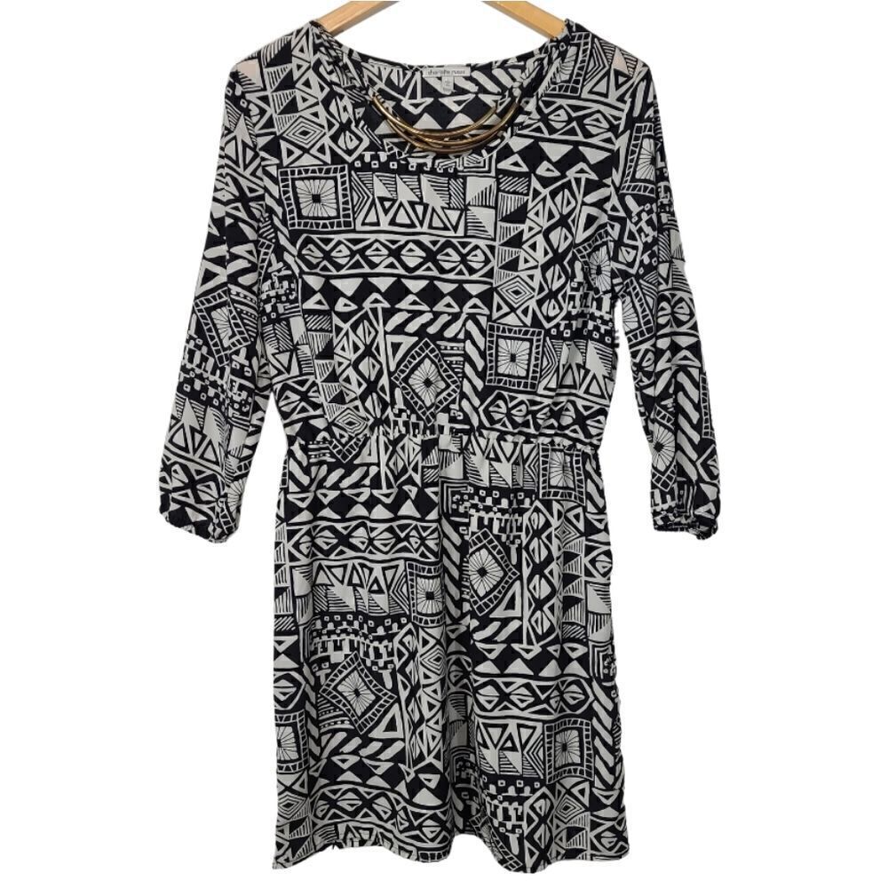 Charlotte Russe Black and White Jeweled Neck Tunic